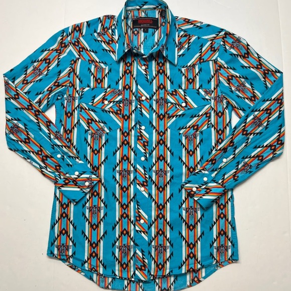 Rock & Roll Denim Other - Rock & Roll Denim Modern Fit Aztec Print Men's Blue Patterned Shirt- XL
